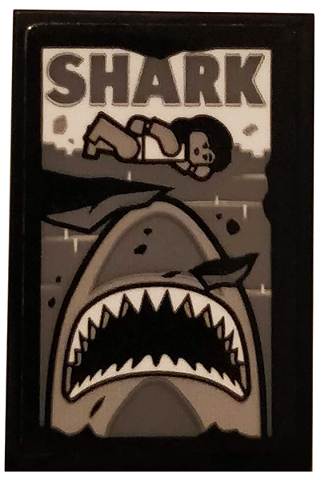 Tile 2 x 3 with 'SHARK', Swimmer, Sea and Shark Gray and Ripped Pattern (Sticker) - Set 75810