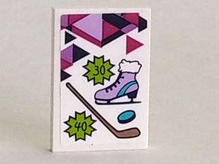 Tile 2 x 3 with Hockey Stick, Puck and Figure Skate Pattern (Sticker) - Set 41322