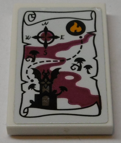 Tile 2 x 3 with Map and Compass Rose on White Paper Roll Pattern (Sticker) - Set 41192