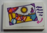 Tile 2 x 3 with Picture of Beach Scene and Dark Purple Lines Pattern (Sticker) - Set 41169