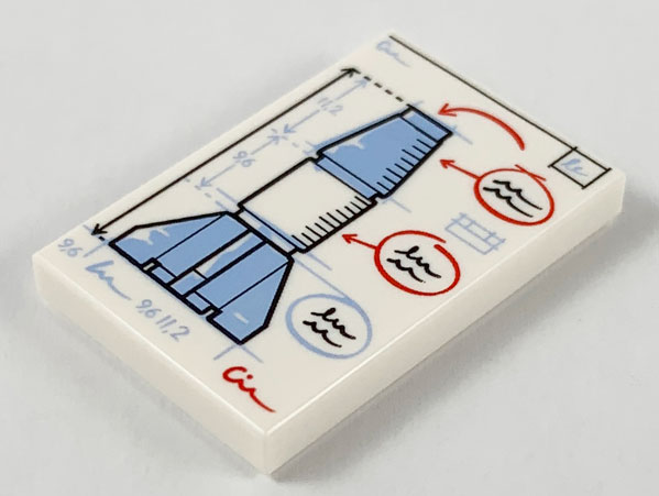 Tile 2 x 3 with Rocket Blueprint Pattern