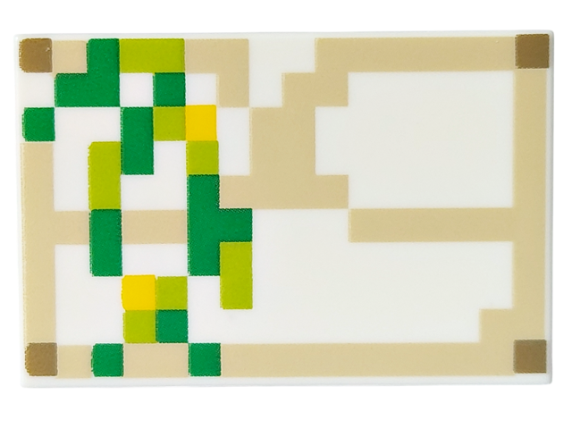 Tile 2 x 3 with Pixelated Green, Lime, Tan and Yellow Pattern (Minecraft Iron Golem Chest)