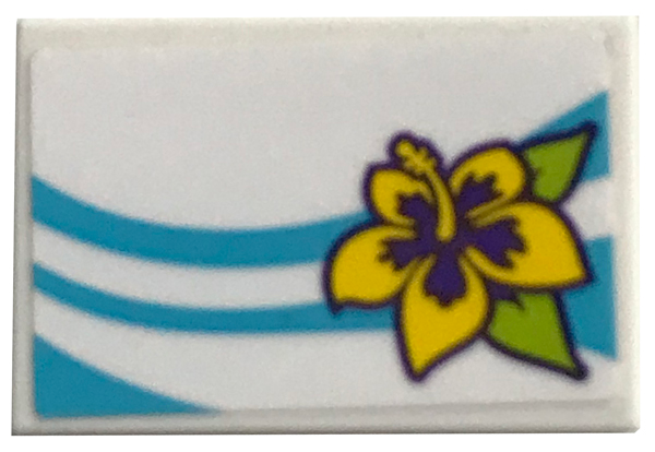 Tile 2 x 3 with Medium Azure Curved Lines, Yellow Flower with Lime Leaves Pattern Model Left Side (Sticker) - Set 41317