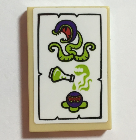Tile 2 x 3 with White Parchment, Flask, Lime Vapors and Dark Purple Carnivorous Plant Pattern (Sticker) - Set 41188