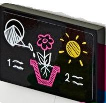 Tile 2 x 3 with White Watering Can, Dark Pink Flower in Pot, Yellow Sun, Number 1 and Number 2 Pattern (Sticker) - Set 41425