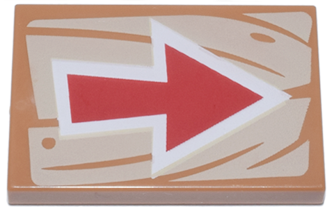Tile 2 x 3 with Red and White Arrow on Tan Wood Grain Background Pattern