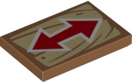 Tile 2 x 3 with Red Double Ended Arrow on Wood Grain Background Pattern