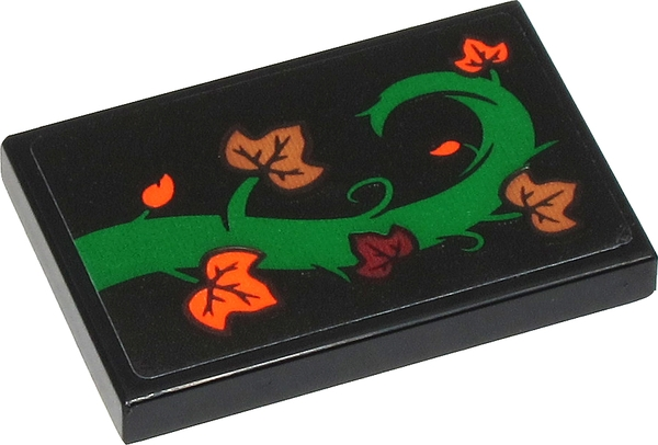 Tile 2 x 3 with Green Tree Branch with Dark Red, Orange and Medium Nougat Leaves Pattern Model Left Side (Sticker) - Set 40423