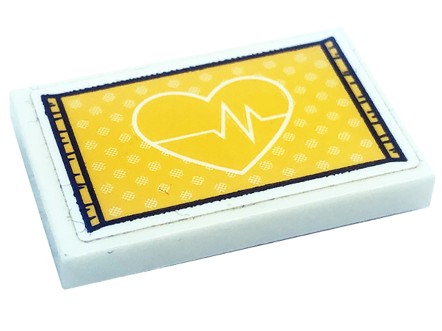 Tile 2 x 3 with Bright Light Orange Heart and Heart Beat Pattern (Sticker) - Set 41318