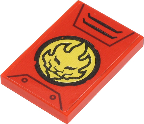 Tile 2 x 3 with Lion Head in Gold Circle and Black Lines on Red Background Pattern (Sticker) - Set 71704