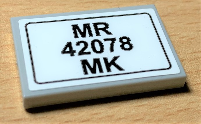 Tile 2 x 3 with Black 'MR 42078 MK' on White Background Pattern (Sticker) - Set 42078