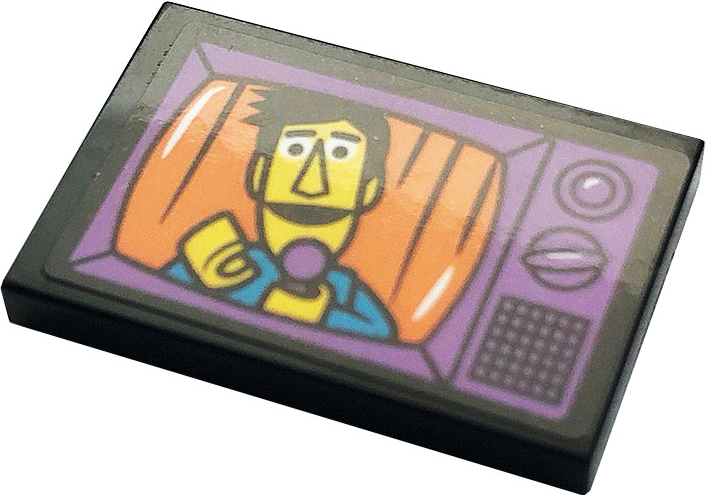 Tile 2 x 3 with Medium Lavender TV Screen with Guy Smiley Pattern (Sticker) - Set 21324