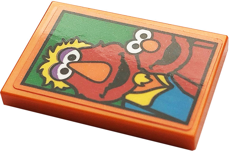 Tile 2 x 3 with Picture of Elmo and Louie on Green Background Pattern (Sticker) - Set 21324