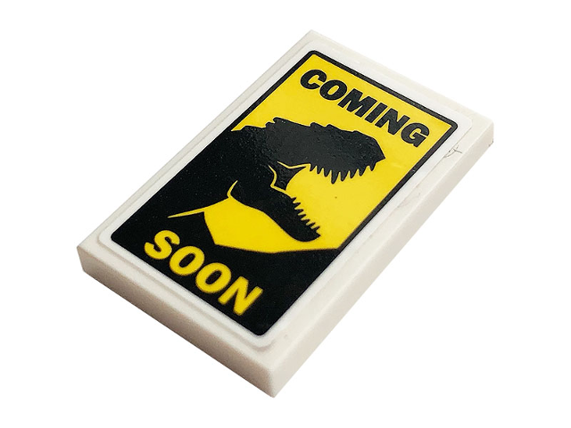 Tile 2 x 3 with Black 'COMING' and Dinosaur, Yellow 'SOON' Pattern (Sticker) - Set 75934