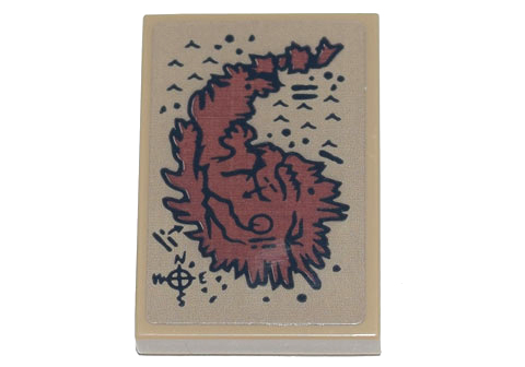 Tile 2 x 3 with Map of The Dark Island with Compass Rose and Markings Pattern (Sticker) - Set 71741