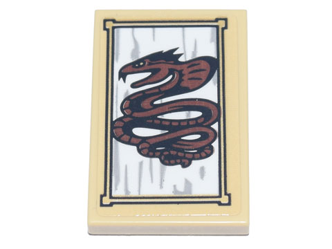 Tile 2 x 3 with Framed Picture of Reddish Brown Serpent Dragon (The Great Devourer) Pattern (Sticker) - Set 71741