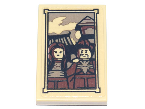 Tile 2 x 3 with Framed Picture of 2 Minifigures (Ray and Maya) with Buildings in Background Pattern (Sticker) - Set 71741