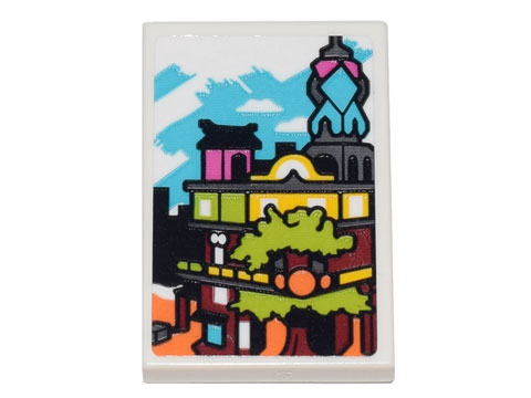 Tile 2 x 3 with Ninjago City Gardens Model Pattern (Sticker) - Set 71741