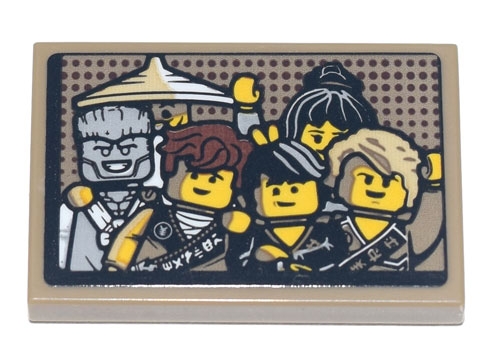 Tile 2 x 3 with Picture of Ninjago Characters Wu, Nya, Zane, Jay, Cole and Lloyd Pattern (Sticker) - Set 71741
