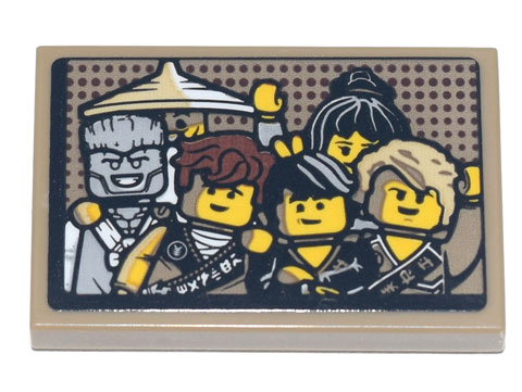 Tile 2 x 3 with Picture of Ninjago Characters Wu, Nya, Zane, Jay, Cole and Lloyd Pattern (Sticker) - Set 71741