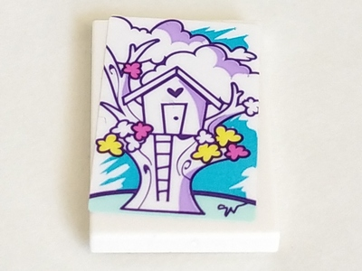 Tile 2 x 3 with Medium Lavender Tree House and Ladder Pattern (Sticker) - Set 41332