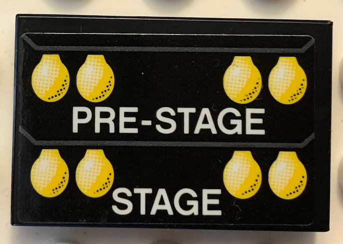 Tile 2 x 3 with White 'PRE-STAGE', 'STAGE' and Yellow Lights Pattern (Sticker) - Set 42103