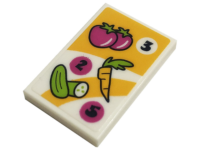 Tile 2 x 3 with Menu with Black Number 2, 3 and 5, Carrot, Tomatoes and Cucumbers on Bright Light Orange and White Background Pattern (Sticker) - Set 41444