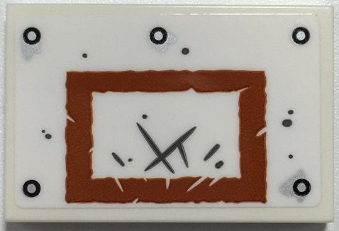 Tile 2 x 3 with Dark Orange Rectangle with Scratches, Silver Rivets, Basketball Backboard Pattern (Sticker) - Set 70435