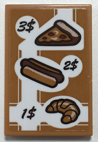 Tile 2 x 3 with Menu, '3$', Pizza Slice, Hot Dog, '2$', '1$', Croissant Pattern (Sticker) - Set 70425