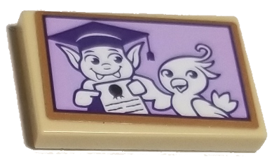 Tile 2 x 3 with White Bird and Bat with Graduation Mortarboard Holding a Diploma on Lavender Background Pattern (Sticker) - Set 41193