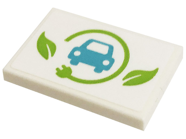 Tile 2 x 3 with Medium Azure Car, Lime Leaves and Power Plug Pattern (Sticker) - Set 41443
