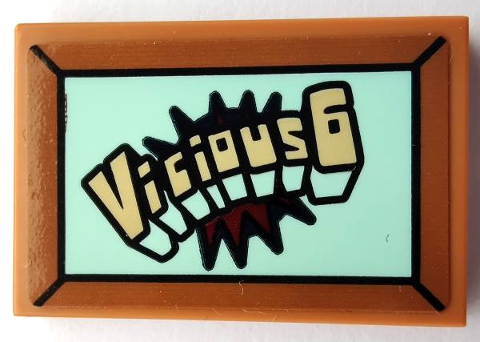 Tile 2 x 3 with Frame, 'Vicious6' on Light Aqua Background Pattern (Sticker) - Set 75551