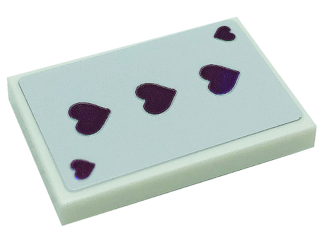 Tile 2 x 3 with Playing Card 3 of Hearts Pattern (Sticker) - Set 41685