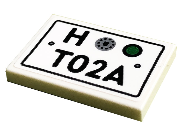 Tile 2 x 3 with License Plate, Black 'H' and 'T02A'  Pattern (Sticker) - Set 10279