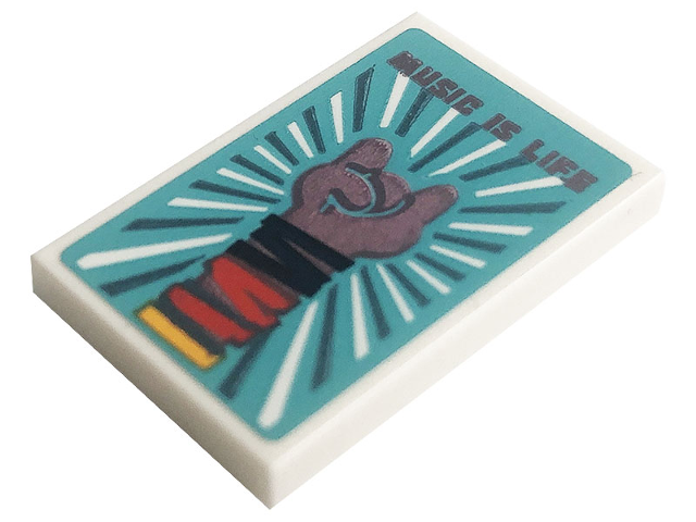 Tile 2 x 3 with 'MUSIC IS LIFE', Bracelets and Sign of the Horns Hand Pattern (Sticker) - Set 41256
