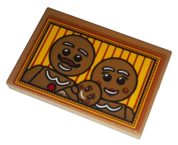 Tile 2 x 3 with Gingerbread Family Portrait Pattern (Sticker) - Set 10267