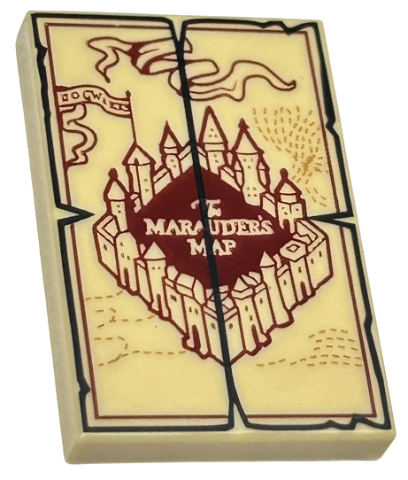 Tile 2 x 3 with 'The MARAUDER'S MAP' and Black Outline Pattern