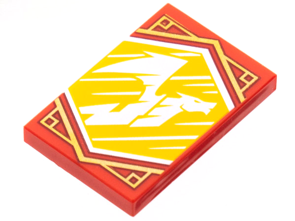Tile 2 x 3 with White Dragon Flying on Bright Light Orange Background with Gold Trim Pattern (Ninjago Speed Banner)