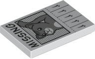 Tile 2 x 3 with Poster with Black 'MISSING' and Dark Bluish Gray Cat Pattern