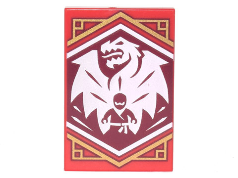 Tile 2 x 3 with White Dragon on Dark Red Background with Gold Trim Pattern (Ninjago Courage Banner)