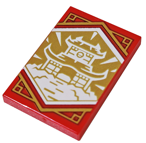 Tile 2 x 3 with White Dojo Temple on Gold Background with Gold Trim Pattern (Ninjago Wisdom Banner)