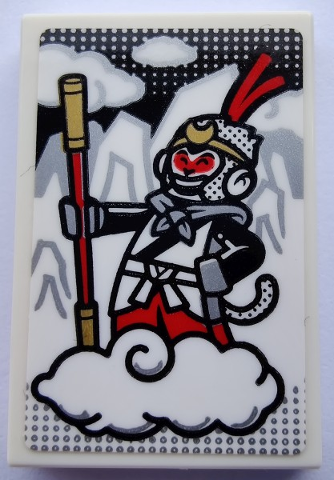 Tile 2 x 3 with Monkey King on White Cloud Pattern (Sticker) - Set 80012