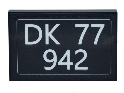 Tile 2 x 3 with License Plate White 'DK 77 942' Pattern (Sticker) - Set 77942