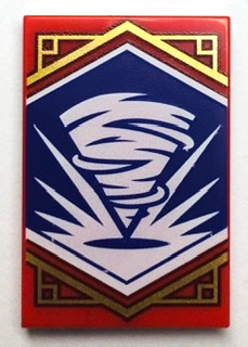 Tile 2 x 3 with White Tornado Spiral on Dark Purple Background with Gold Trim Pattern (Ninjago Balance Banner)