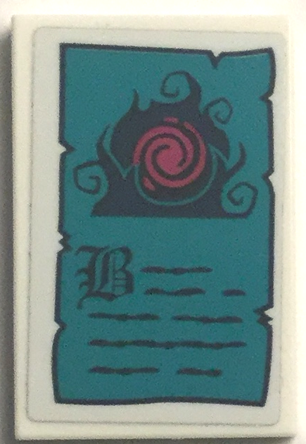 Tile 2 x 3 with Dark Turquoise Paper, Dark Blue and Magenta Elves Portal and Writing Pattern (Sticker) - Set 41194