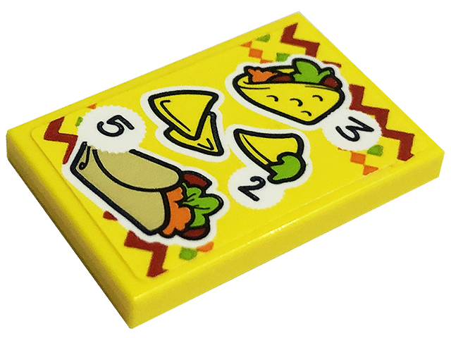 Tile 2 x 3 with Menu, Number 2, 3, and 5, Taco, Corn Chips, and Burrito Pattern (Sticker) - Set 41701