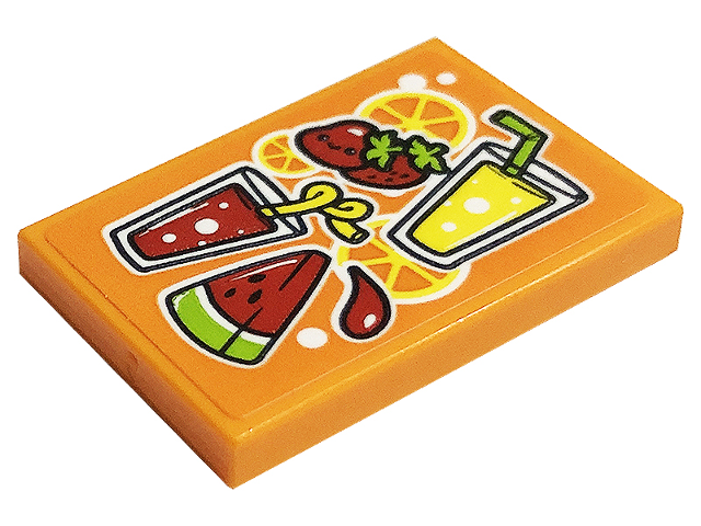 Tile 2 x 3 with Watermelon, Orange Slices, Strawberries and Glasses of Juice Pattern (Sticker) - Set 41701