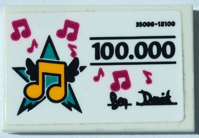 Tile 2 x 3 with Magenta and Bright Light Orange Music Notes with Black Wings, Black 100.000 and Signature Pattern (Sticker) - Set 41368