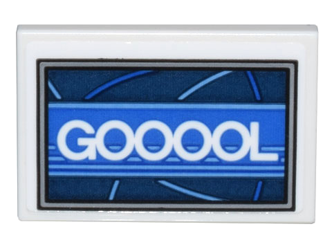Tile 2 x 3 with White 'GOOOOL' on Blue Stripe and Curved Lines on Dark Blue Background Pattern (Sticker) - Set 10299