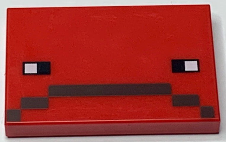 Tile 2 x 3 with Pixelated Black and White Eyes and Dark Brown Frown Pattern (Minecraft Strider Face)